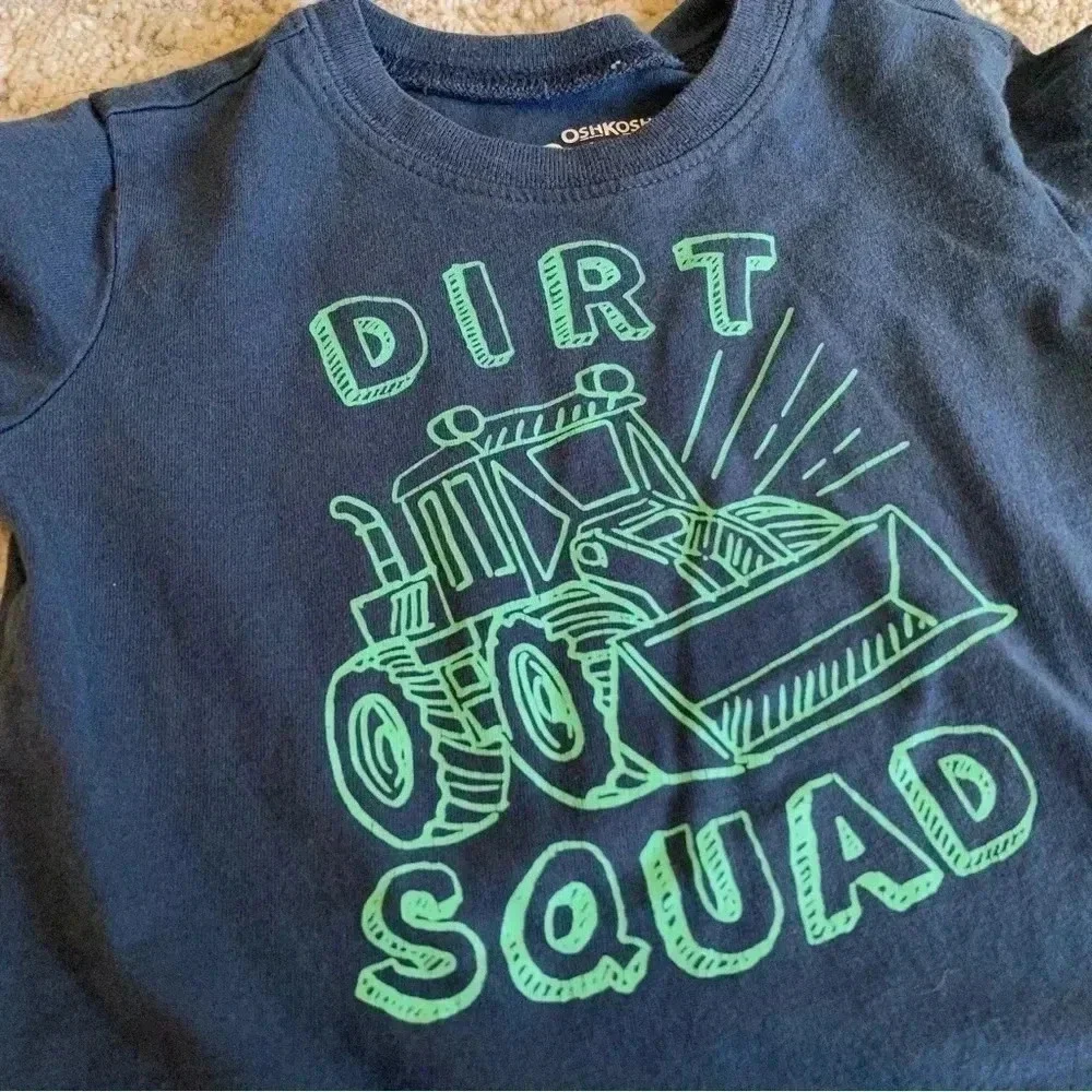 OshKosh B’Gosh Dirt Squad Short Sleeve Tee Shirt Blue Green Crew Neck: 18 M